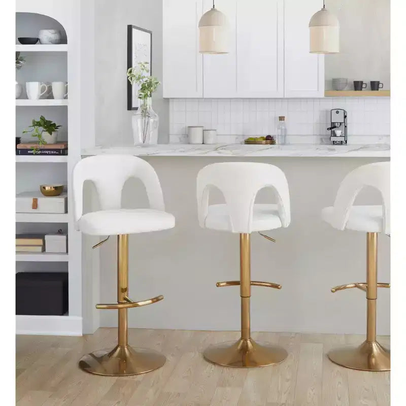 LumiSource Set di 2 sgabelli da bar regolabili Ava in tessuto oro/bianco
