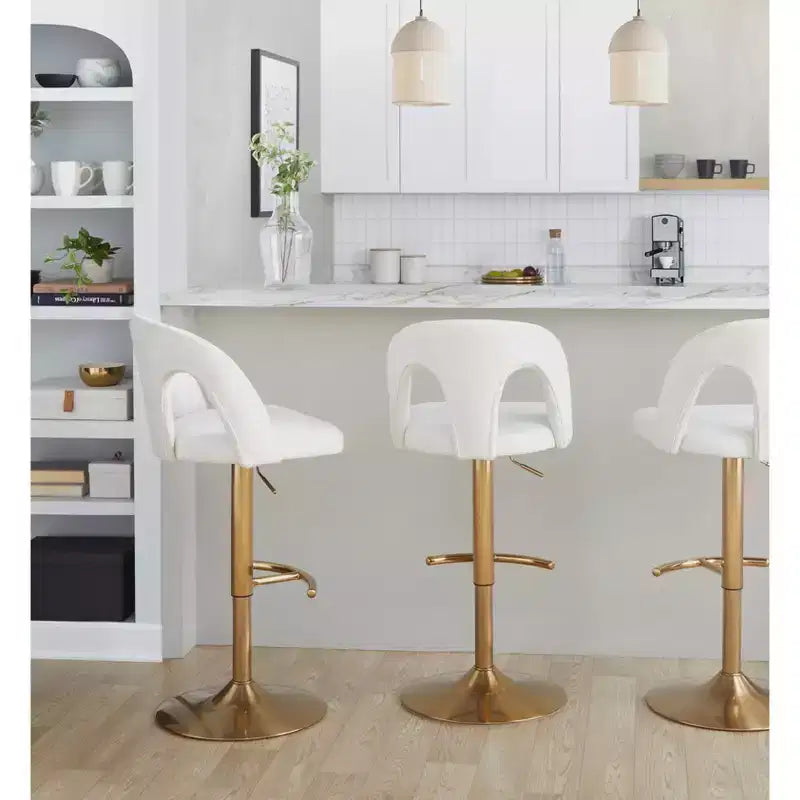 LumiSource Set di 2 sgabelli da bar regolabili Ava in tessuto oro/bianco