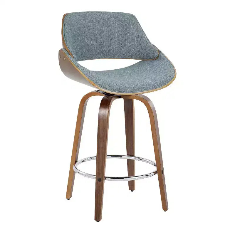 LumiSource Set di 2 Sgabelli da Bancone Fabrizzi Altezza Bancone Noce/Blu: Girevoli Imbottiti, Adatti per la Cucina