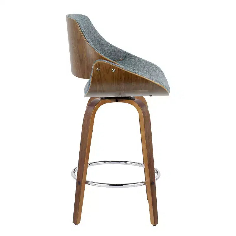 LumiSource Set di 2 Sgabelli da Bancone Fabrizzi Altezza Bancone Noce/Blu: Girevoli Imbottiti, Adatti per la Cucina