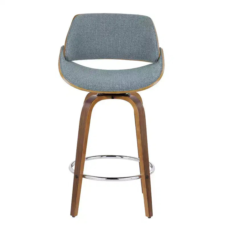 LumiSource Set di 2 Sgabelli da Bancone Fabrizzi Altezza Bancone Noce/Blu: Girevoli Imbottiti, Adatti per la Cucina