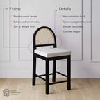 Nathan James Bailey Sgabello da bar con schienale curvo, altezza bancone, legno nero rovere rattan bouclé crema: Elegante seduta da 61 cm, struttura in legno di gomma
