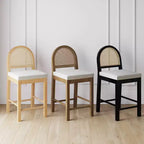 Nathan James Bailey Sgabello da bar con schienale curvo, altezza bancone, legno nero rovere rattan bouclé crema: Elegante seduta da 61 cm, struttura in legno di gomma