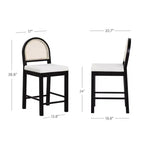 Nathan James Bailey Sgabello da bar con schienale curvo, altezza bancone, legno nero rovere rattan bouclé crema: Elegante seduta da 61 cm, struttura in legno di gomma