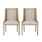 Christopher Knight Home Set di 2 Sedie da Pranzo Imbottite Maurers in Rattan e Legno Beige/Naturale