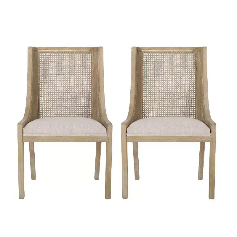 Christopher Knight Home Set di 2 Sedie da Pranzo Imbottite Maurers in Rattan e Legno Beige/Naturale