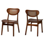 Baxton Studio, set da 2 sedie da pranzo Hesper in legno e rattan, noce scuro/marrone chiaro: metà secolo, schienale a mezzaluna, gambe angolate