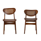 Baxton Studio, set da 2 sedie da pranzo Hesper in legno e rattan, noce scuro/marrone chiaro: metà secolo, schienale a mezzaluna, gambe angolate