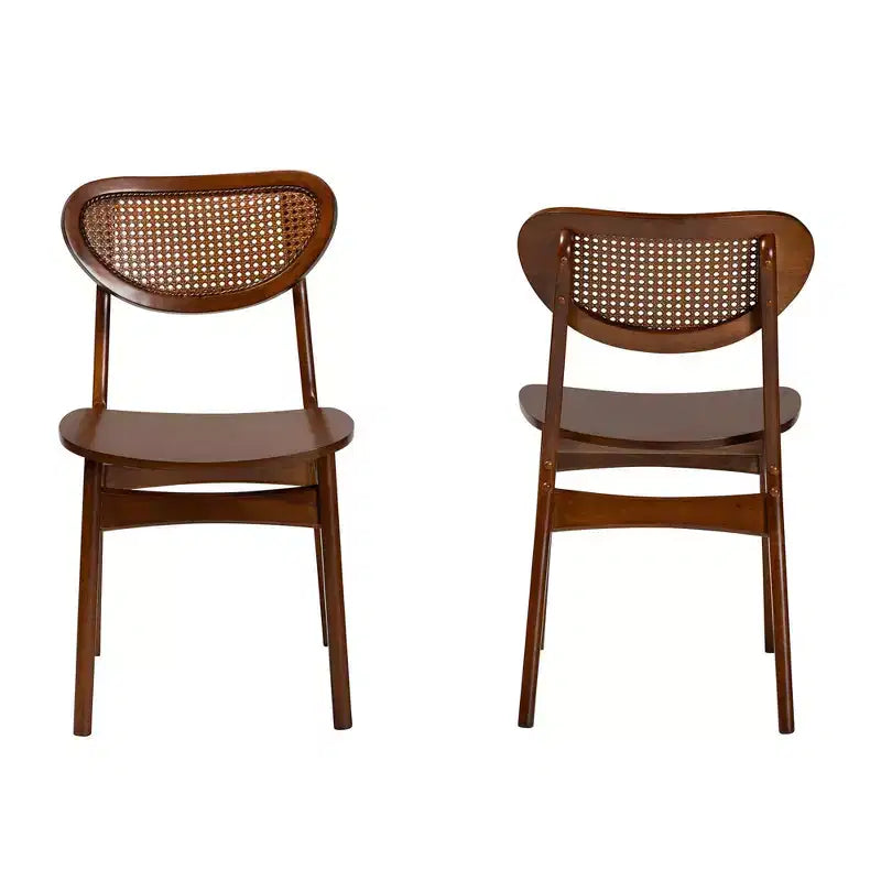 Baxton Studio, set da 2 sedie da pranzo Hesper in legno e rattan, noce scuro/marrone chiaro: metà secolo, schienale a mezzaluna, gambe angolate