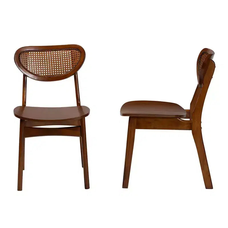 Baxton Studio, set da 2 sedie da pranzo Hesper in legno e rattan, noce scuro/marrone chiaro: metà secolo, schienale a mezzaluna, gambe angolate