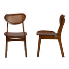 Baxton Studio, set da 2 sedie da pranzo Hesper in legno e rattan, noce scuro/marrone chiaro: metà secolo, schienale a mezzaluna, gambe angolate