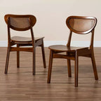 Baxton Studio, set da 2 sedie da pranzo Hesper in legno e rattan, noce scuro/marrone chiaro: metà secolo, schienale a mezzaluna, gambe angolate