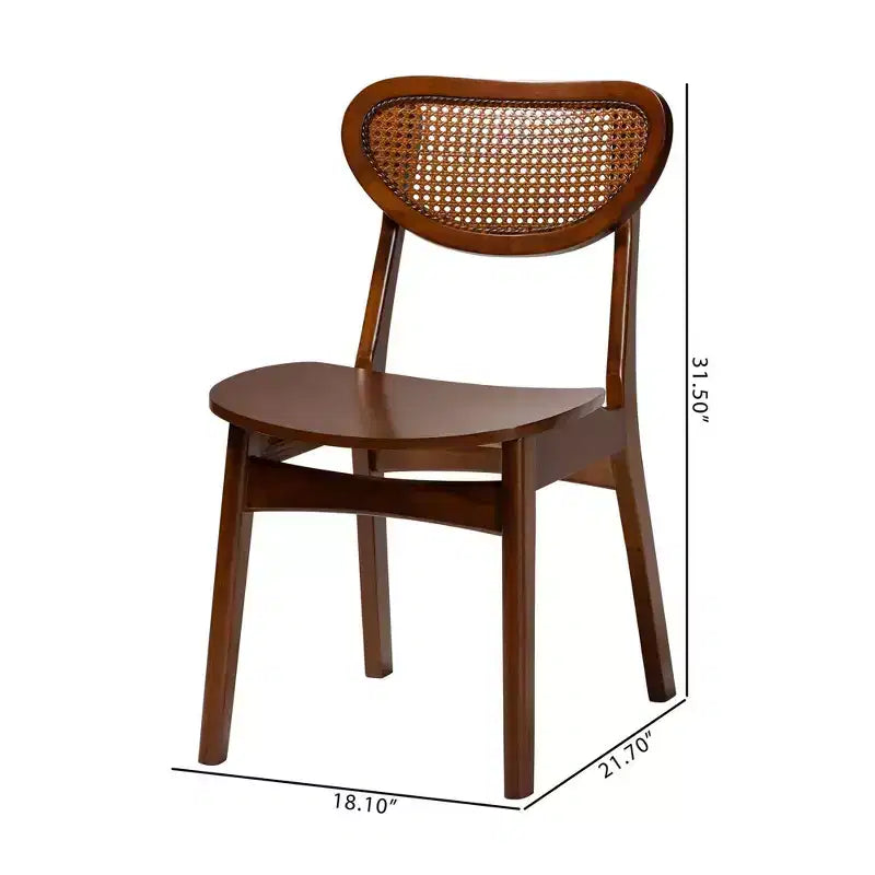 Baxton Studio, set da 2 sedie da pranzo Hesper in legno e rattan, noce scuro/marrone chiaro: metà secolo, schienale a mezzaluna, gambe angolate