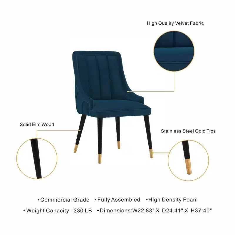 Set di 2 sedie da pranzo Eda moderne in velluto imbottite blu notte - Manhattan Comfort