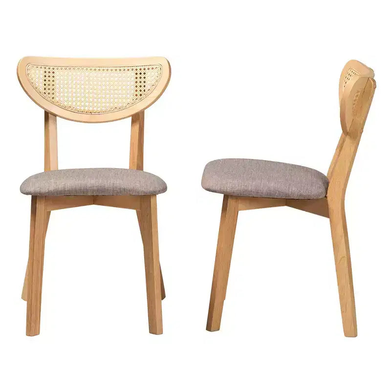 Baxton Studio, sedie da pranzo Dannell, 2 pz., tessuto e legno, grigio/rovere naturale/marrone chiaro: rivestimento in poliestere, telaio in legno di gomma
