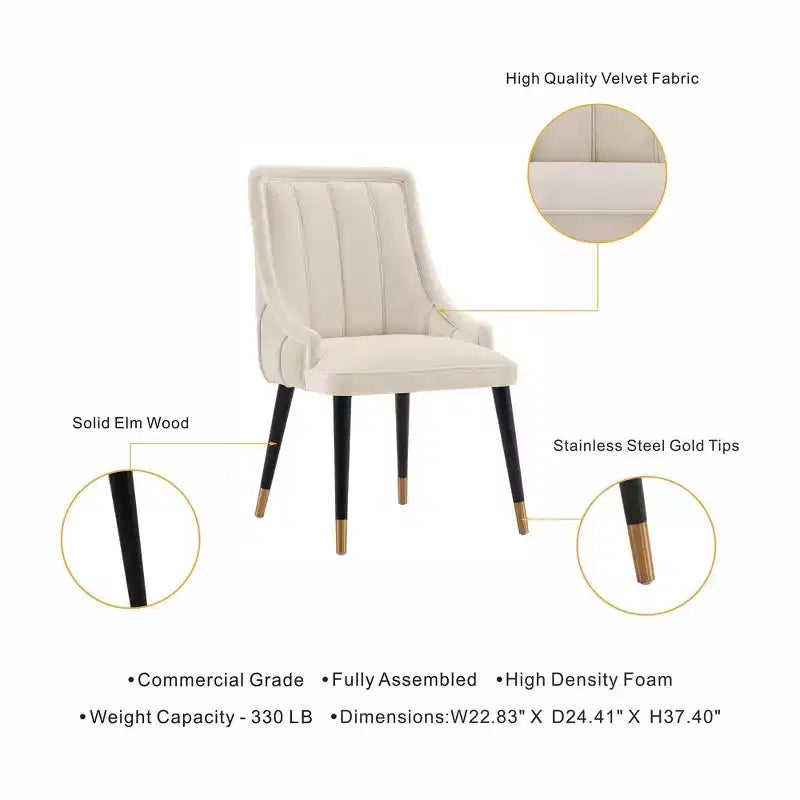 Set di 2 sedie da pranzo Eda moderne imbottite in velluto color crema - Manhattan Comfort