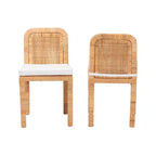2 sedie da pranzo Zariah in rattan e legno di mogano bianco/marrone naturale - Baxton Studio: Realizzate a mano, imbottite, nessun assemblaggio richiesto