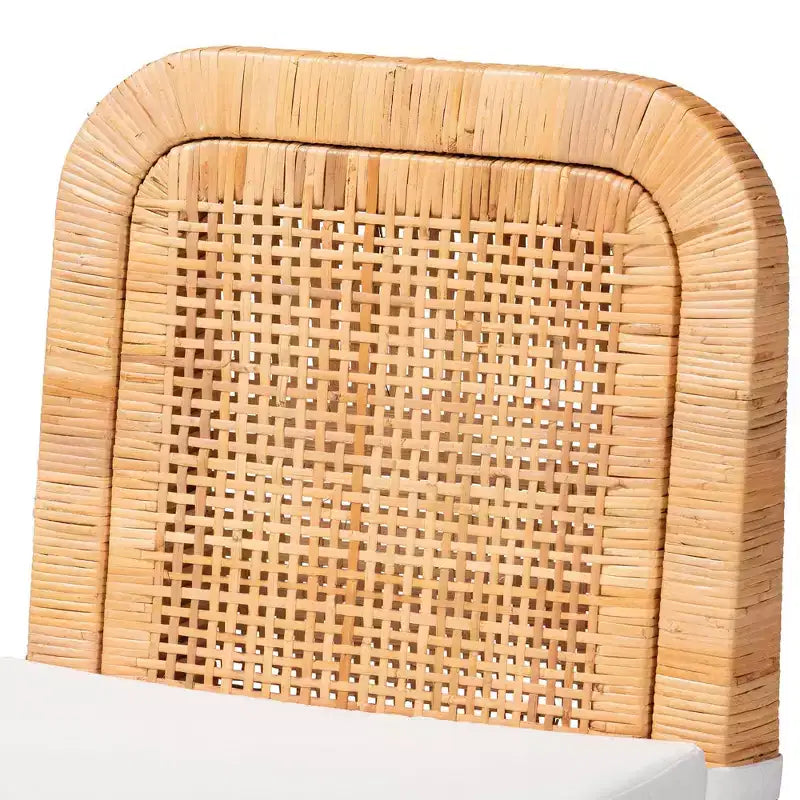 2 sedie da pranzo Zariah in rattan e legno di mogano bianco/marrone naturale - Baxton Studio: Realizzate a mano, imbottite, nessun assemblaggio richiesto