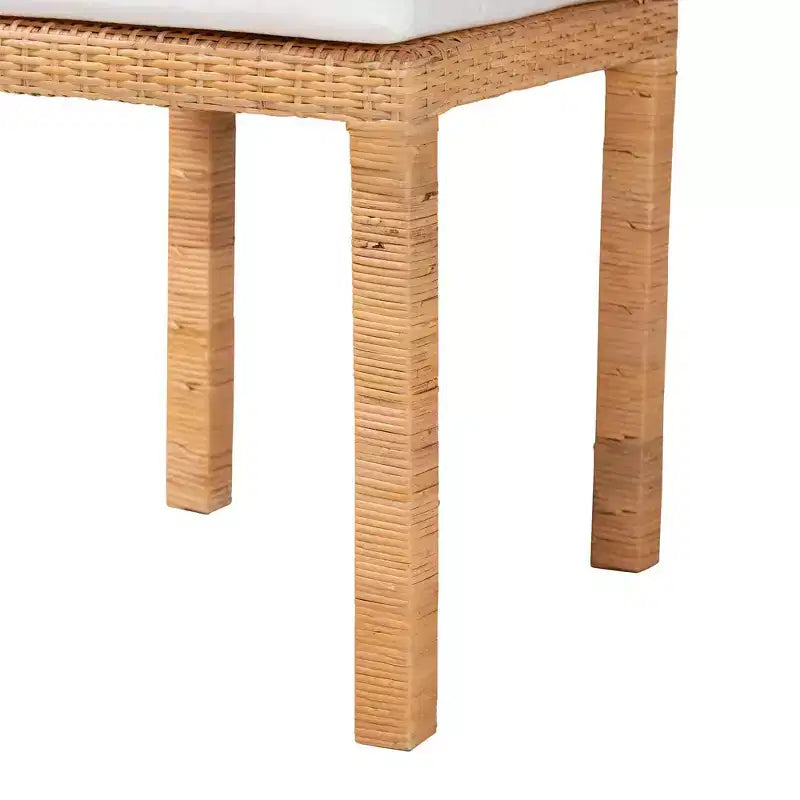 2 sedie da pranzo Zariah in rattan e legno di mogano bianco/marrone naturale - Baxton Studio: Realizzate a mano, imbottite, nessun assemblaggio richiesto