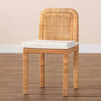 2 sedie da pranzo Zariah in rattan e legno di mogano bianco/marrone naturale - Baxton Studio: Realizzate a mano, imbottite, nessun assemblaggio richiesto
