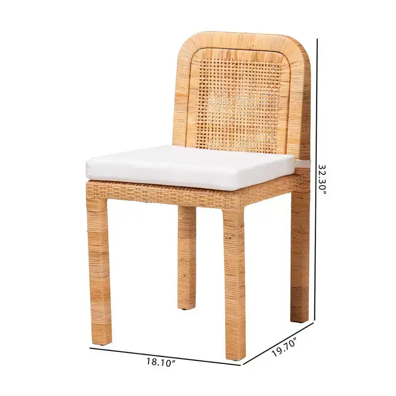2 sedie da pranzo Zariah in rattan e legno di mogano bianco/marrone naturale - Baxton Studio: Realizzate a mano, imbottite, nessun assemblaggio richiesto