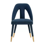 Neda Sedia da Pranzo Moderna Imbottita in Velluto Blu Notte - Manhattan Comfort: Legno di Olmo, Piedini Dorati, Nessun Montaggio