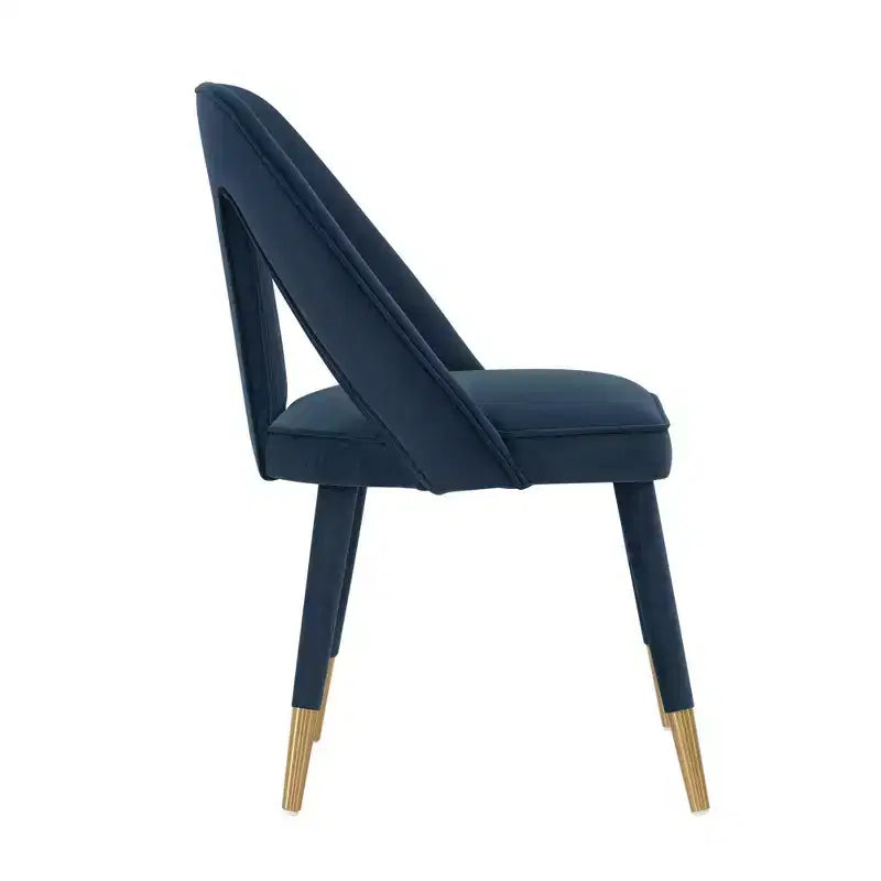 Neda Sedia da Pranzo Moderna Imbottita in Velluto Blu Notte - Manhattan Comfort: Legno di Olmo, Piedini Dorati, Nessun Montaggio