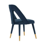 Neda Sedia da Pranzo Moderna Imbottita in Velluto Blu Notte - Manhattan Comfort: Legno di Olmo, Piedini Dorati, Nessun Montaggio