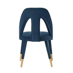 Neda Sedia da Pranzo Moderna Imbottita in Velluto Blu Notte - Manhattan Comfort: Legno di Olmo, Piedini Dorati, Nessun Montaggio