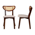 Baxton Studio 2 sedie da pranzo Dannell in tessuto e legno grigio/marrone noce/marrone chiaro: metà secolo, dettagli in rattan, cuscino in schiuma