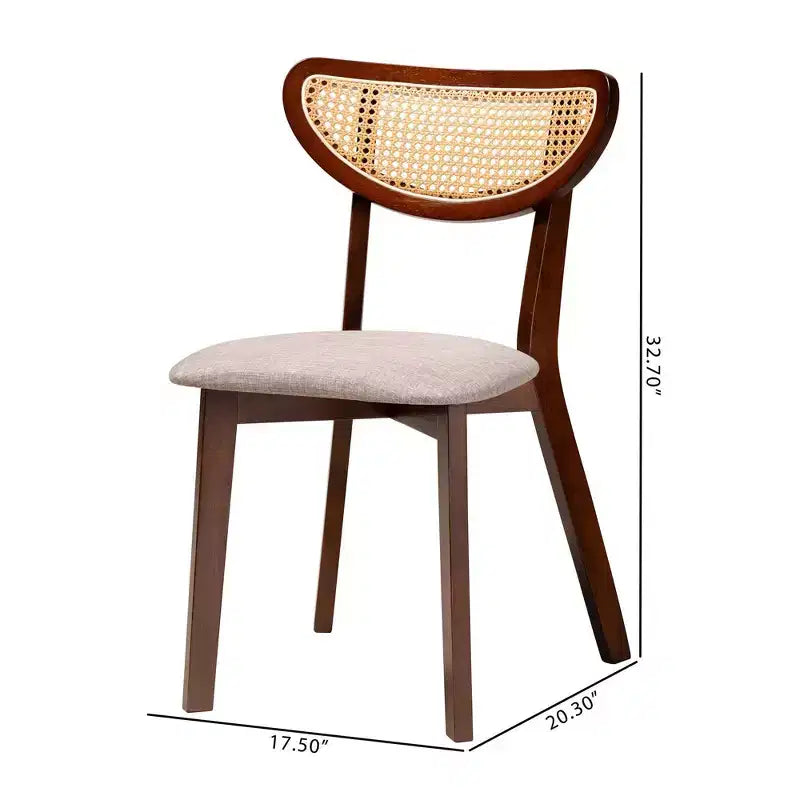 Baxton Studio 2 sedie da pranzo Dannell in tessuto e legno grigio/marrone noce/marrone chiaro: metà secolo, dettagli in rattan, cuscino in schiuma