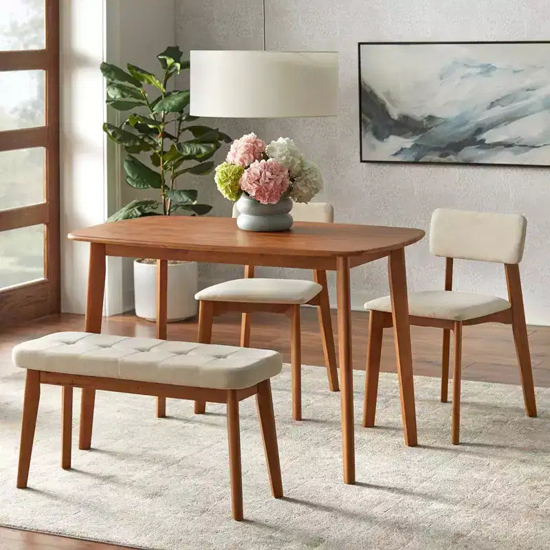 Buylateral Set di 2 sedie da pranzo imbottite Nettie Mid-Century Modern noce/beige