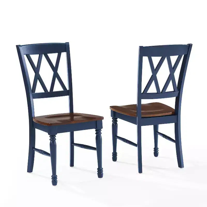 Crosley Shelby Set 2 Sedie da Pranzo Blu: Struttura in Legno di Gomma, Senza Braccioli, Stile Rustico Tradizionale
