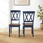 Crosley Shelby Set 2 Sedie da Pranzo Blu: Struttura in Legno di Gomma, Senza Braccioli, Stile Rustico Tradizionale