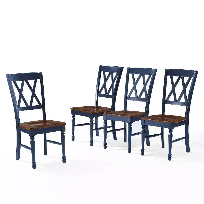 Crosley Shelby Set di 4 sedie da pranzo blu navy: Design tradizionale, telaio in legno di gomma, schienale a X