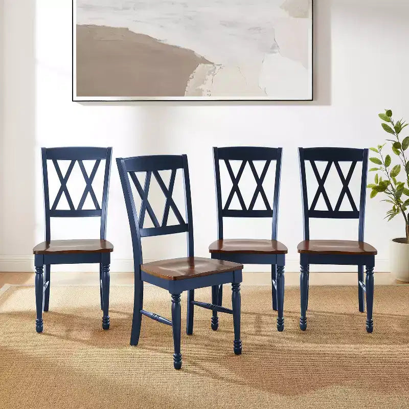 Crosley Shelby Set di 4 sedie da pranzo blu navy: Design tradizionale, telaio in legno di gomma, schienale a X