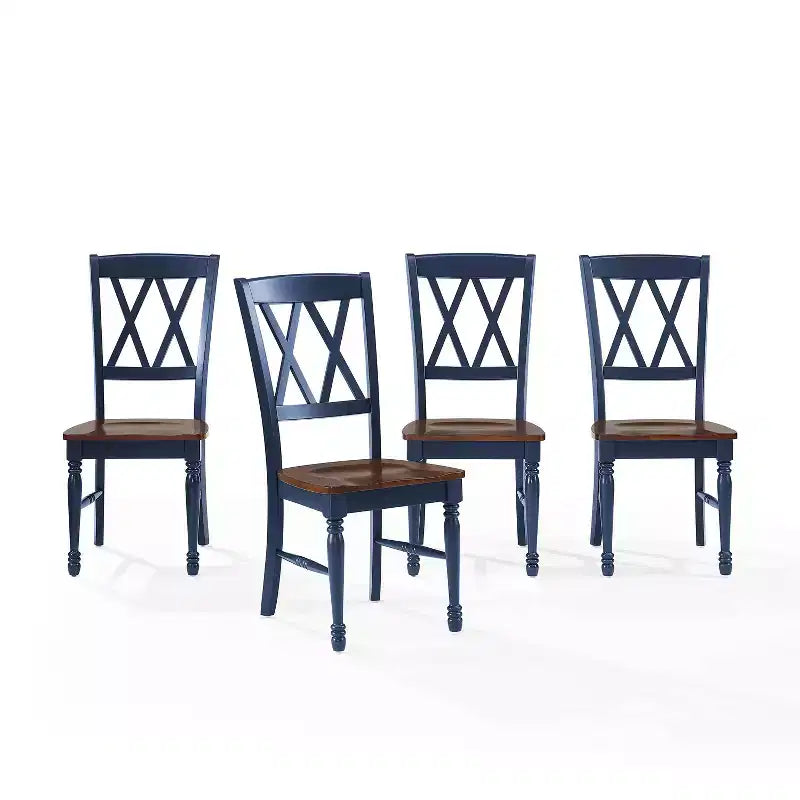 Crosley Shelby Set di 4 sedie da pranzo blu navy: Design tradizionale, telaio in legno di gomma, schienale a X