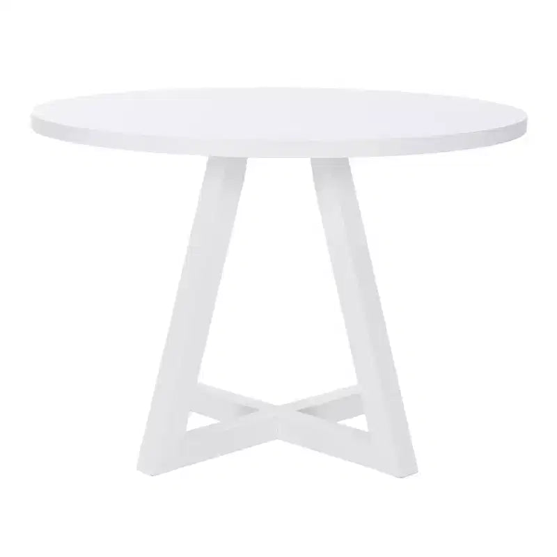 Tavolo da pranzo rotondo in legno massello Shelby Powell bianco: 4 posti, base a piedistallo laccata, larghezza 44"