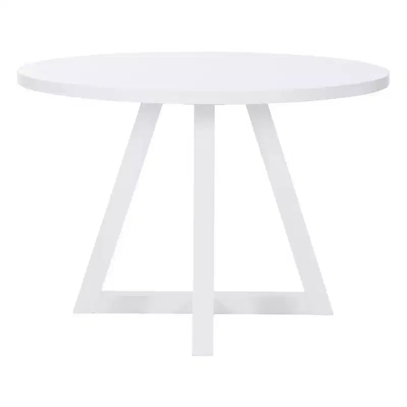 Tavolo da pranzo rotondo in legno massello Shelby Powell bianco: 4 posti, base a piedistallo laccata, larghezza 44"