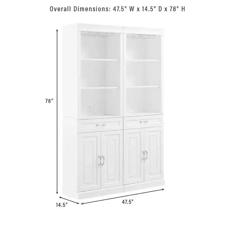 Crosley 78" Mobile Bar a Due Pezzi Stanton Bianco: Stile Rustico Tradizionale con Ripiani Regolabili e Portabicchieri