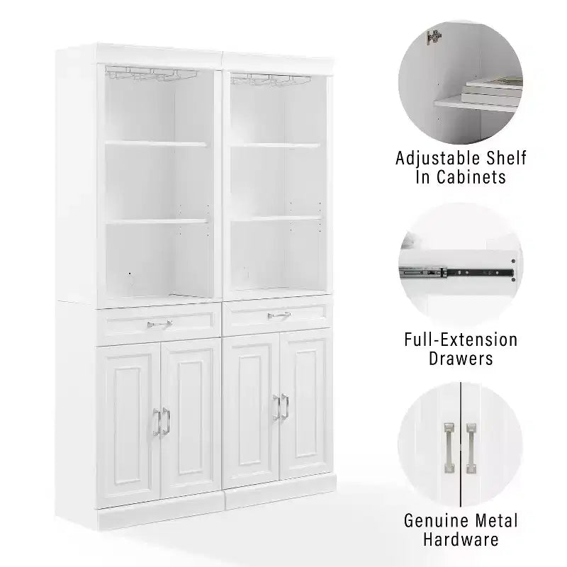 Crosley 78" Mobile Bar a Due Pezzi Stanton Bianco: Stile Rustico Tradizionale con Ripiani Regolabili e Portabicchieri
