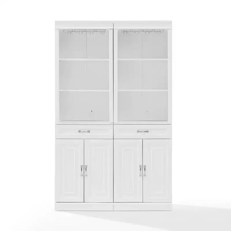 Crosley 78" Mobile Bar a Due Pezzi Stanton Bianco: Stile Rustico Tradizionale con Ripiani Regolabili e Portabicchieri
