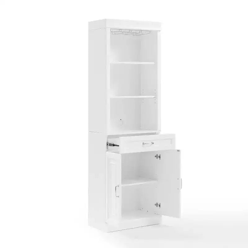 Crosley 78" Mobile Bar a Due Pezzi Stanton Bianco: Stile Rustico Tradizionale con Ripiani Regolabili e Portabicchieri