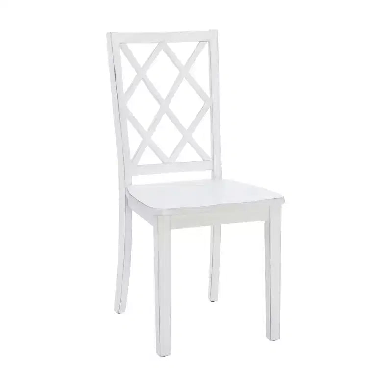 Set da pranzo Harleau 5 pezzi in legno massello, bianco - Powell: Tavolo rettangolare, 4 sedie, Stile nautico