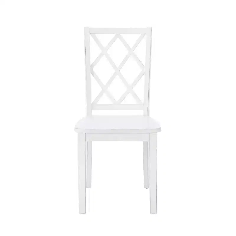 Set da pranzo Harleau 5 pezzi in legno massello, bianco - Powell: Tavolo rettangolare, 4 sedie, Stile nautico