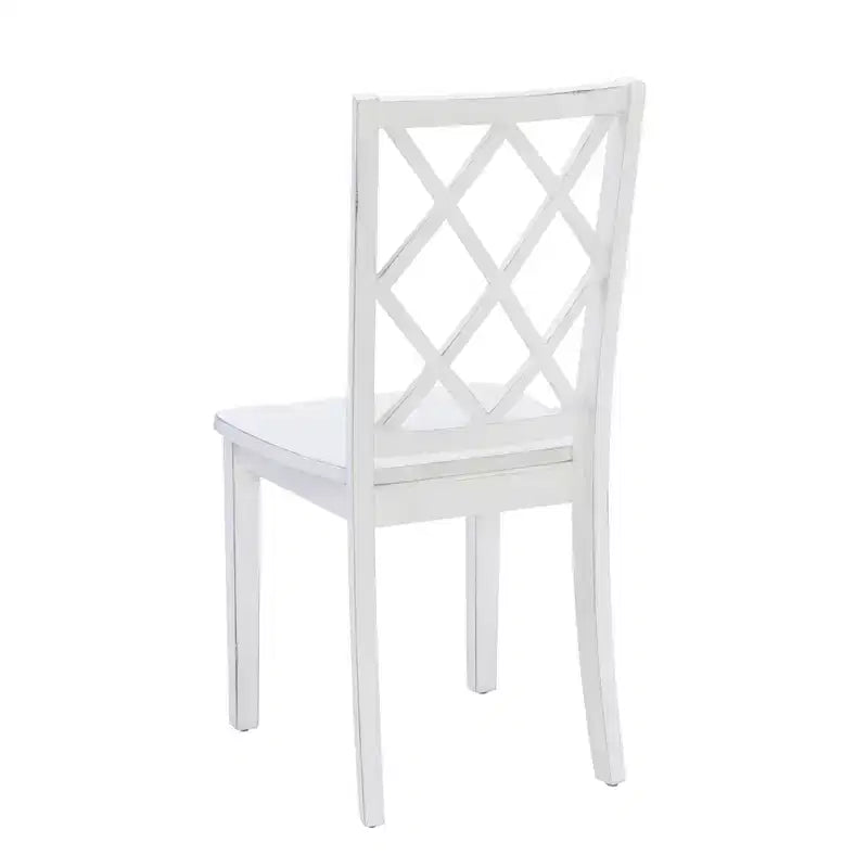 Set da pranzo Harleau 5 pezzi in legno massello, bianco - Powell: Tavolo rettangolare, 4 sedie, Stile nautico