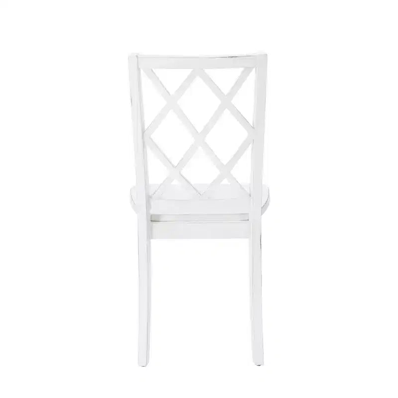 Set da pranzo Harleau 5 pezzi in legno massello, bianco - Powell: Tavolo rettangolare, 4 sedie, Stile nautico