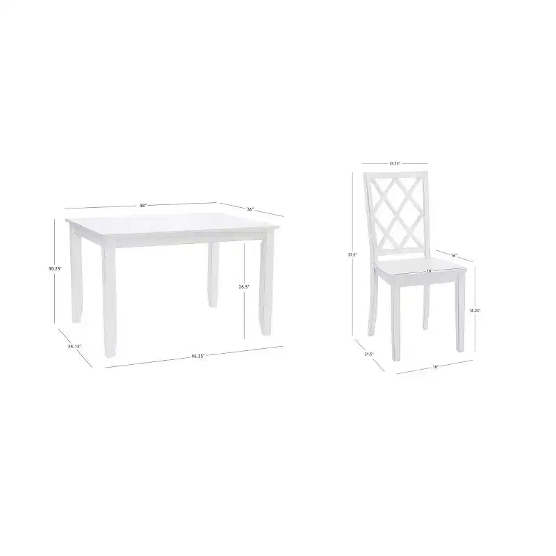 Set da pranzo Harleau 5 pezzi in legno massello, bianco - Powell: Tavolo rettangolare, 4 sedie, Stile nautico
