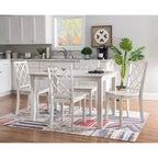Set da pranzo Harleau 5 pezzi in legno massello, bianco - Powell: Tavolo rettangolare, 4 sedie, Stile nautico
