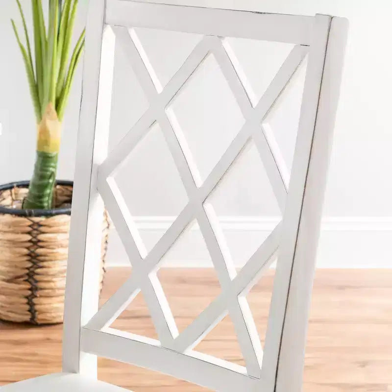 Set da pranzo Harleau 5 pezzi in legno massello, bianco - Powell: Tavolo rettangolare, 4 sedie, Stile nautico